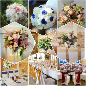 Vestuvinė atributika, puokštės, balionai.